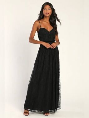 LULUS Black Lace Maxi with Sweetheart Bodice “Project Dress” see Description**